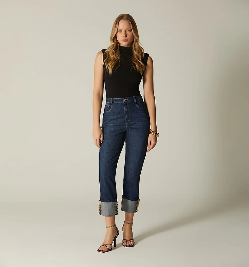 HIGH WAIST CROPPED SKINNY JEANS WITH TRIM