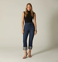 HIGH WAIST CROPPED SKINNY JEANS WITH TRIM
