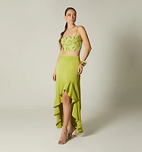 CROP BLOUSE WITH FLOWER APPLIQUES