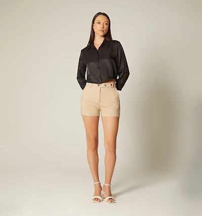 HIGH-WAIST SHORTS WITH SNAP WAISTBAND