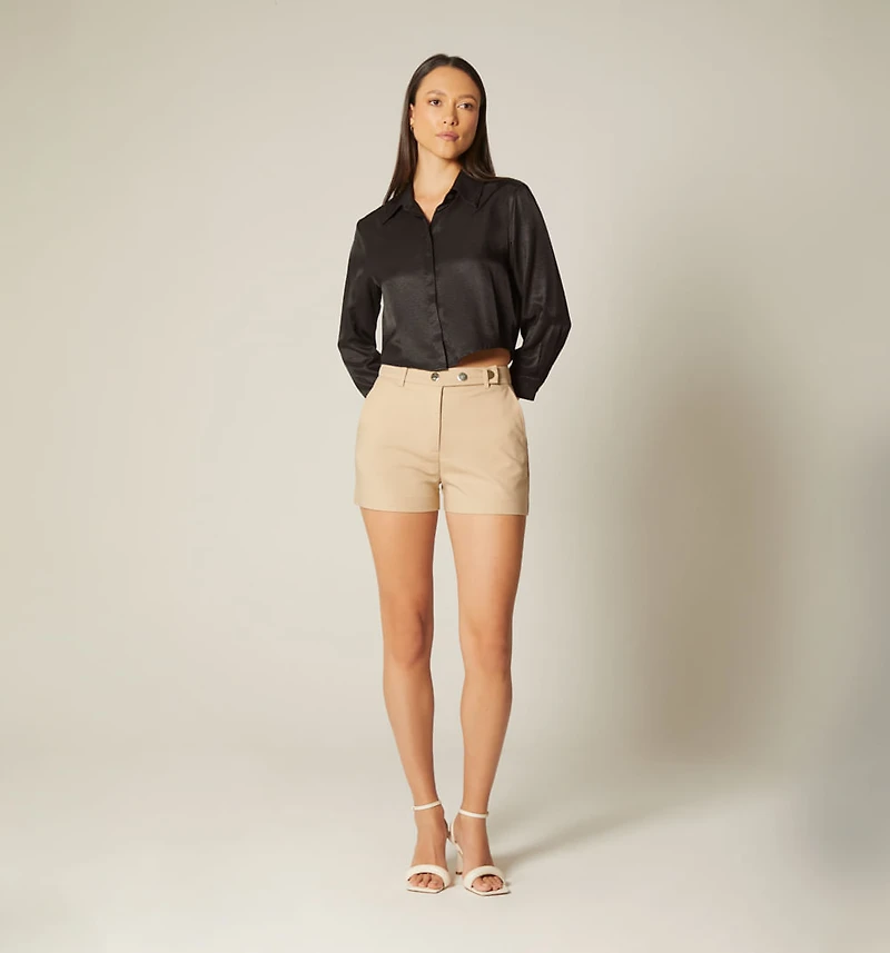 HIGH-WAIST SHORTS WITH SNAP WAISTBAND