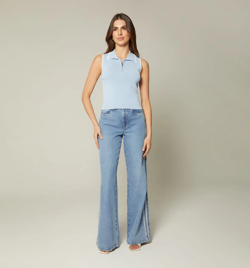 SLEEVELESS KNITTED BLOUSE WITH WHITE PIPING C