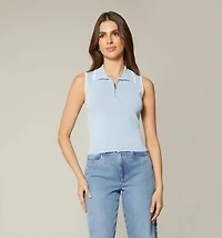 SLEEVELESS KNITTED BLOUSE WITH WHITE PIPING C