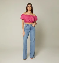 GLOBE OFF-SHOULDER SHORT SLEEVE BLOUSE