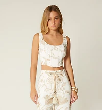 JACQUARD STRAPLESS BLOUSE WITH CORD