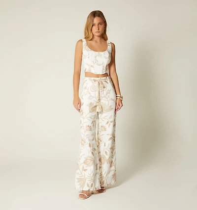 JACQUARD STRAPLESS BLOUSE WITH CORD