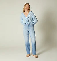 Three-quarter sleeve blouse with sash