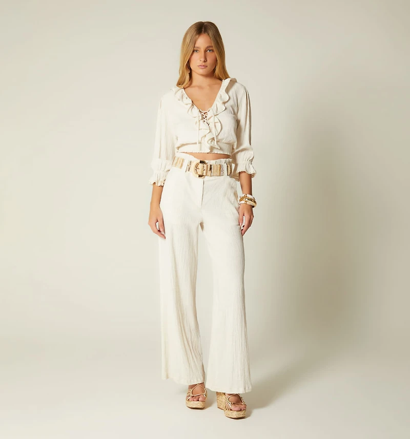 THREE-QUARTER SLEEVE BLOUSE WITH RUFFLES