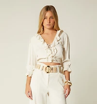 THREE-QUARTER SLEEVE BLOUSE WITH RUFFLES