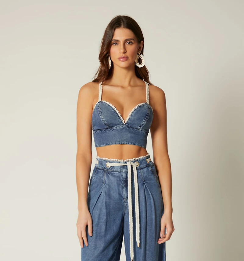 WOMEN'S STRAP BLOUSE WITH EYELET CORD
