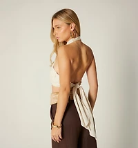 HALTER NECK TIE CROP TOP