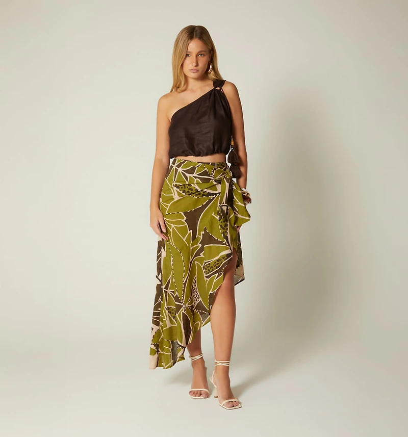 WRAP SKIRT WITH RUFFLE AND TIE