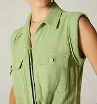 TIE-FRONT SLEEVELESS SHIRT BLOUSE