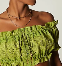 Short Sleeve Lace Front Crop Top