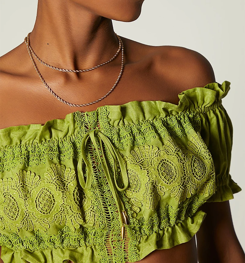Short Sleeve Lace Front Crop Top