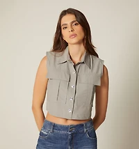 CROP SLEEVELESS, YOKE COLLAR AND POCKETS