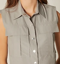 CROP SLEEVELESS, YOKE COLLAR AND POCKETS