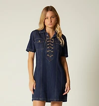 SHORT DRESS WITH SLEEVES AND EYELETS