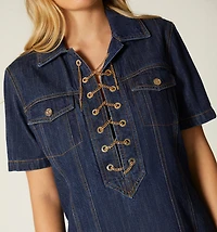 SHORT DRESS WITH SLEEVES AND EYELETS
