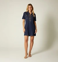SHORT DRESS WITH SLEEVES AND EYELETS
