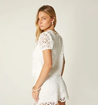 SHORT SLEEVE CROCHET BLOUSE
