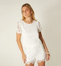 SHORT SLEEVE CROCHET BLOUSE