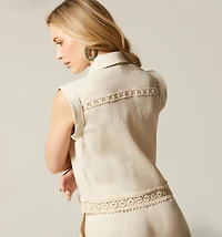 SLEEVELESS BLOUSE WITH CROCHET LACE