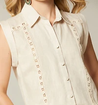 SLEEVELESS BLOUSE WITH CROCHET LACE