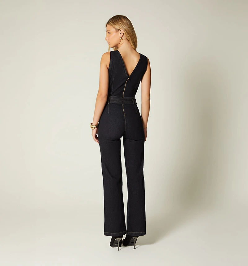 SLEEVELESS JUMPSUIT WITH STRAIGHT LEG AND BELT