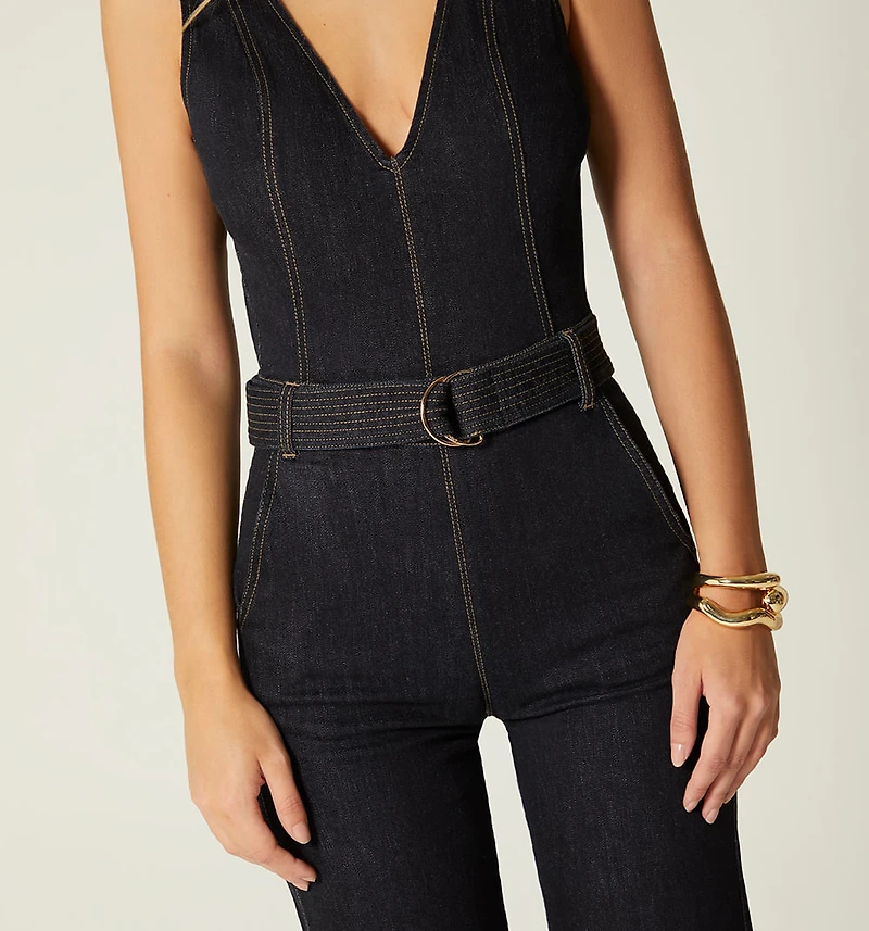 SLEEVELESS JUMPSUIT WITH STRAIGHT LEG AND BELT