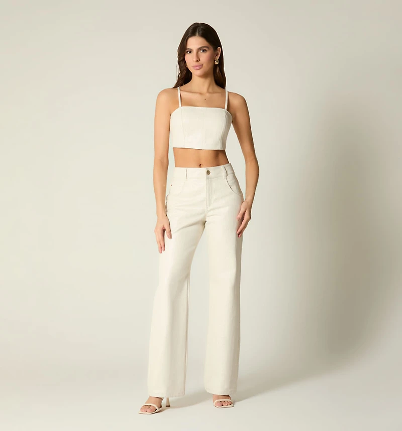 CROCO TEXTURE STRAP CROP TOP BLOUSE