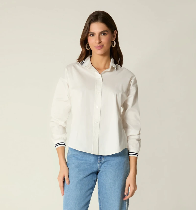 LONG SLEEVE BLOUSE WITH RIBBED CUFFS