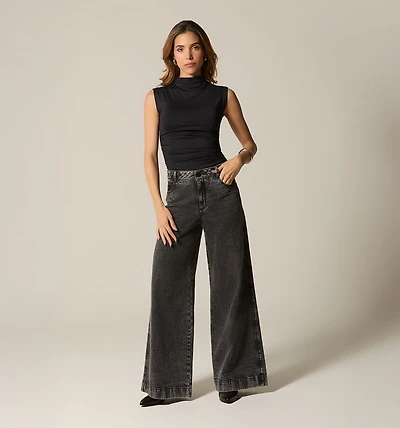 HIGH NECK ROLLED SLEEVE BLOUSE