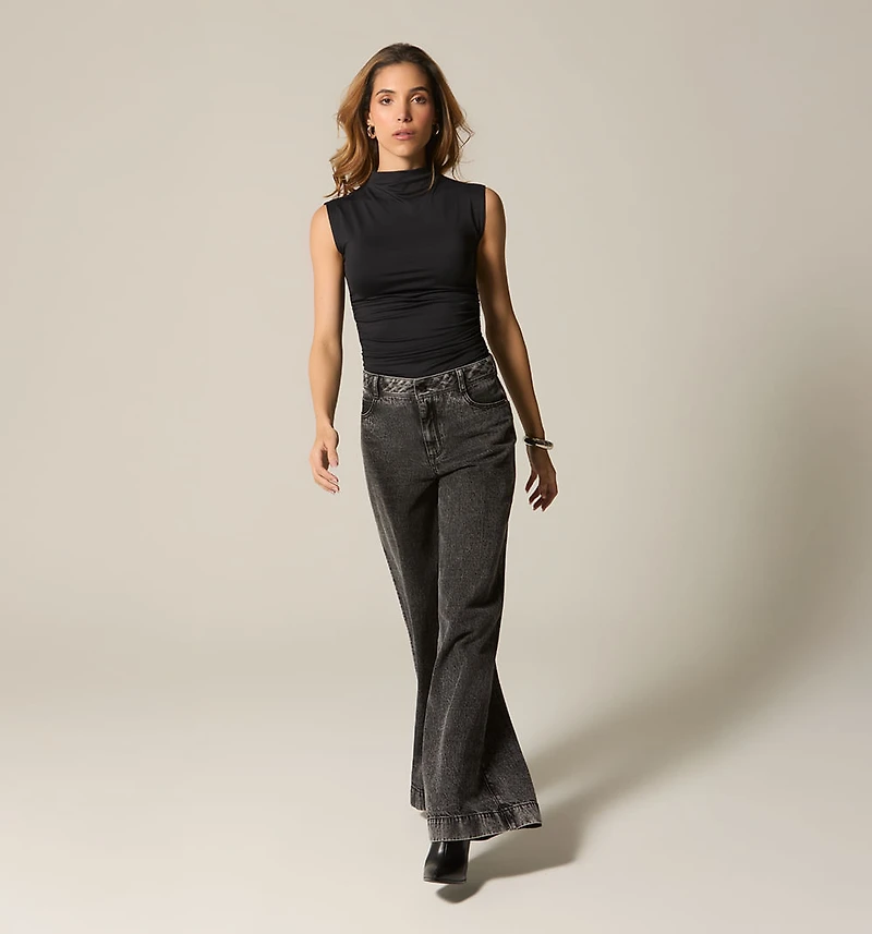HIGH NECK ROLLED SLEEVE BLOUSE