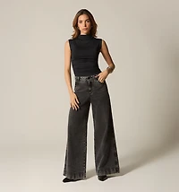 HIGH NECK ROLLED SLEEVE BLOUSE