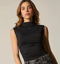 HIGH NECK ROLLED SLEEVE BLOUSE