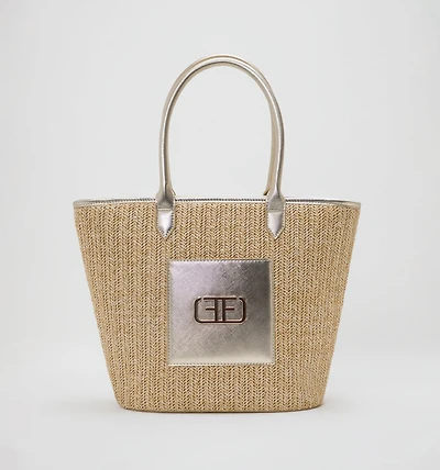 WOVEN SHOULDER BAG WITH LOGO HARDWARE