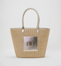 WOVEN SHOULDER BAG WITH LOGO HARDWARE