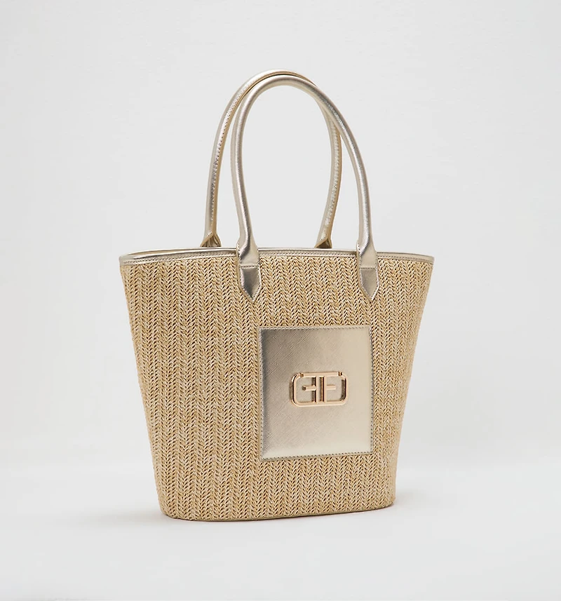 WOVEN SHOULDER BAG WITH LOGO HARDWARE