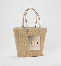 WOVEN SHOULDER BAG WITH LOGO HARDWARE