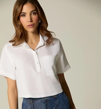 SHORT SLEEVE BLOUSE WITH POLO COLLAR