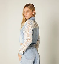 Short denim jacket with crochet