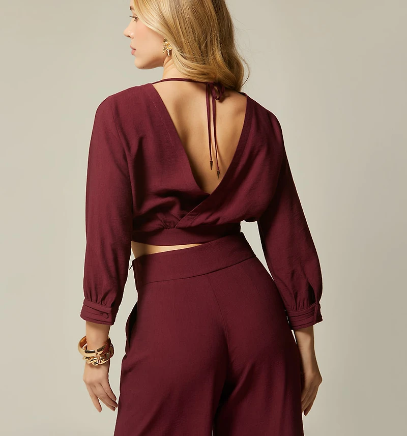 3/4 SLEEVE TIE BLOUSE