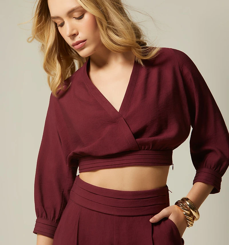 3/4 SLEEVE TIE BLOUSE