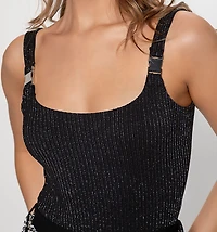 Strappy Bodysuit With Insert Detail And Scoop Neck