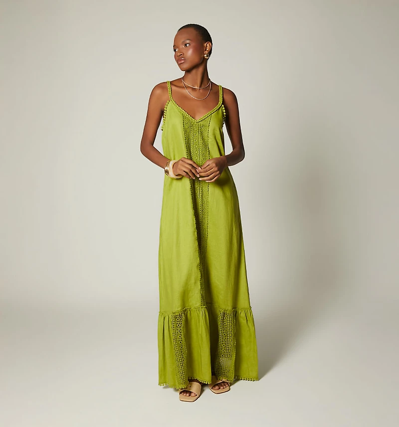 LONG DRESS WITH WIDE LACE CENTER