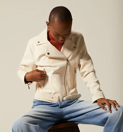 PU BIKER JACKET WITH BELT