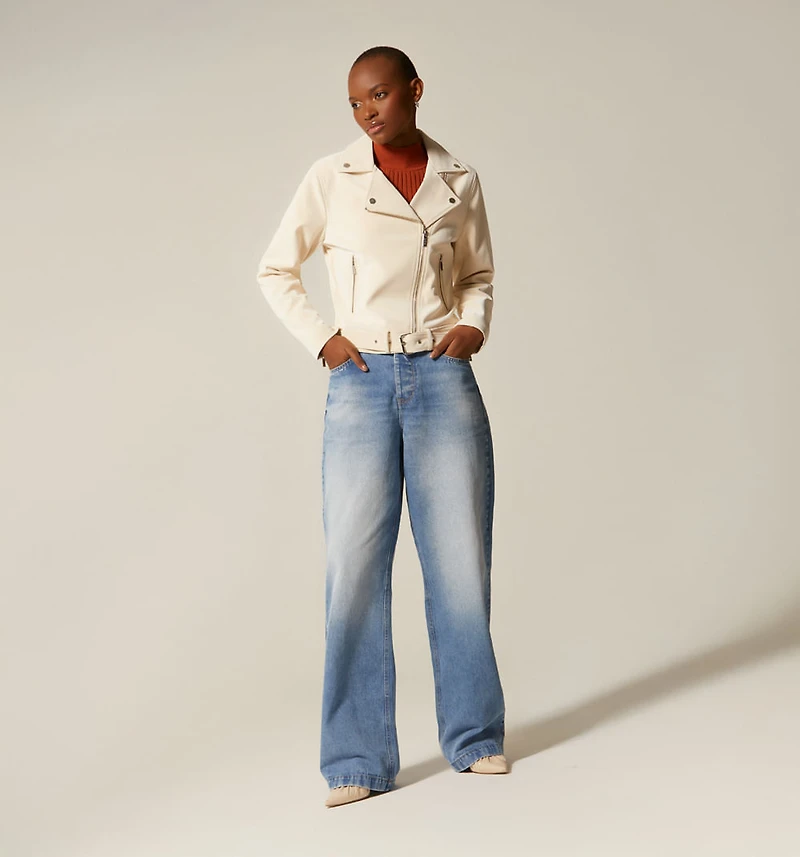 PU BIKER JACKET WITH BELT