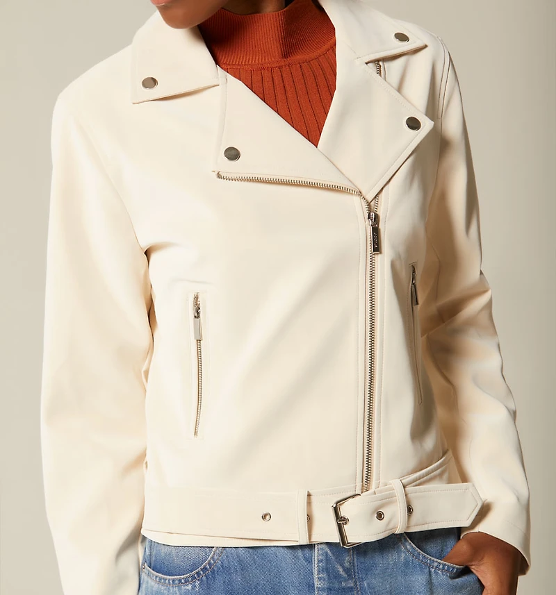 PU BIKER JACKET WITH BELT