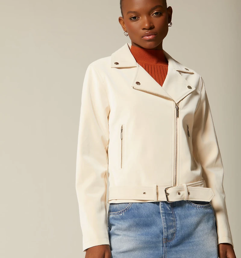 PU BIKER JACKET WITH BELT